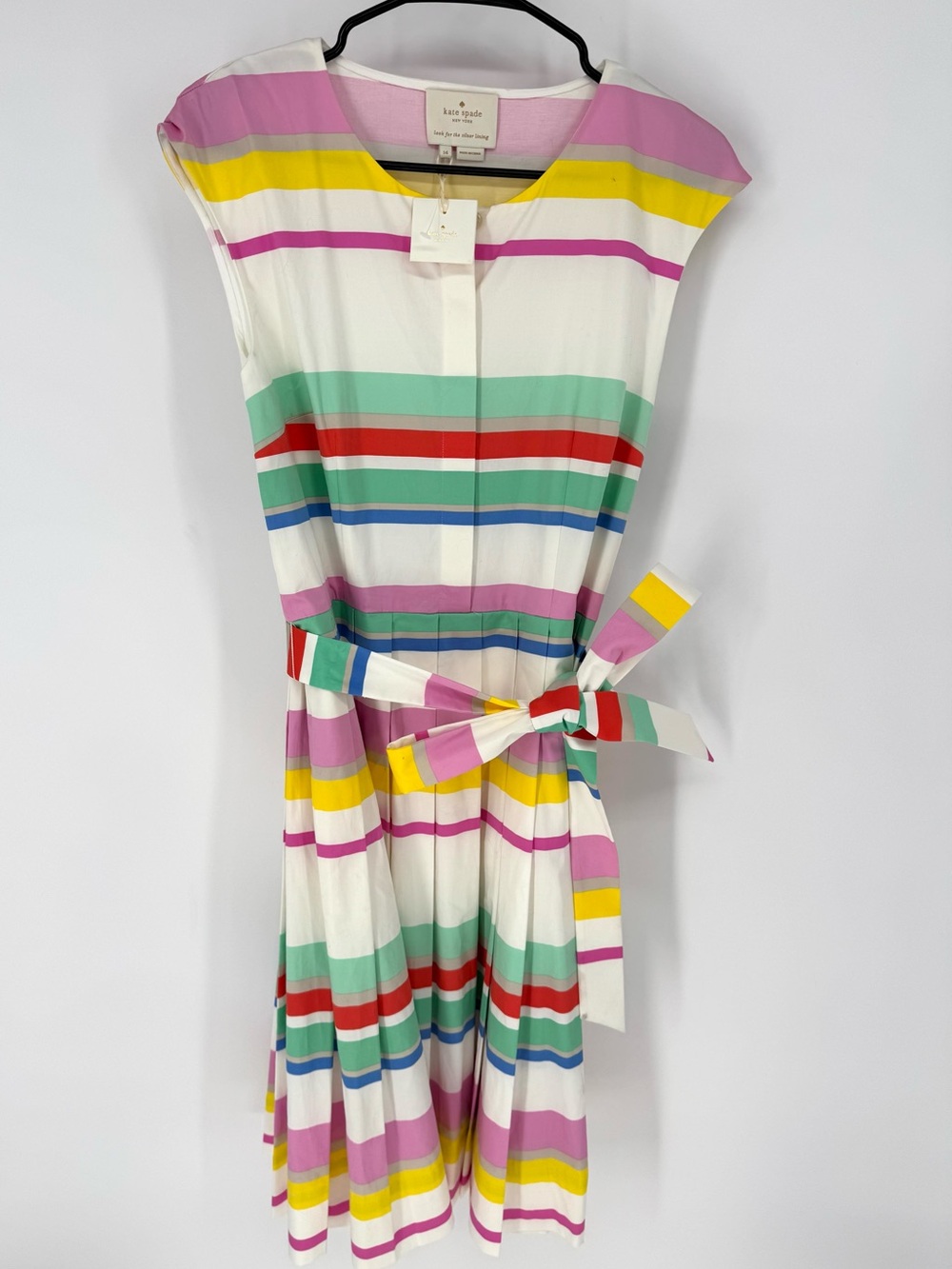kate spade boho whimsy White Sleeveless Mini Dress Pastel Stripe Accents 14 NWT - Picture 3 of 11